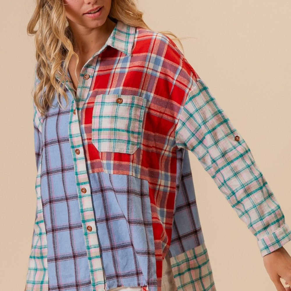 
                      
                        Color Block Plaid Button Down Shirt
                      
                    