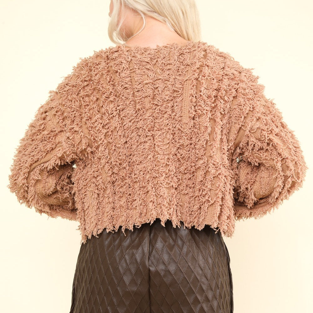 Shaggy Yarn Knit Zip Up Jacket