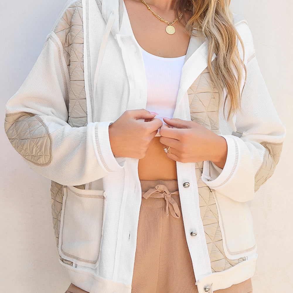 Drawstring Color Block Long Sleeve Jacket