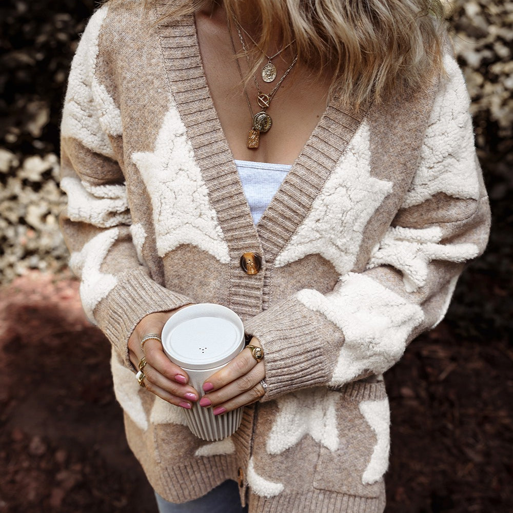 Star Button Up Long Sleeve Cardigan