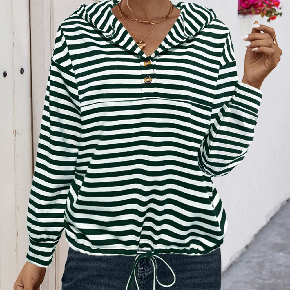 
                      
                        Drawstring Striped Long Sleeve Hoodie
                      
                    