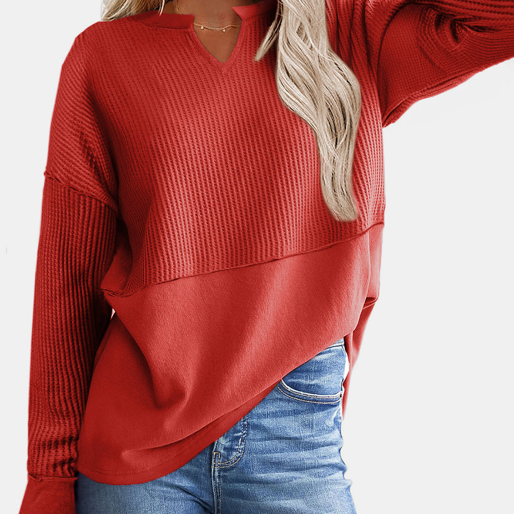 
                      
                        Waffle-Knit Notched Long Sleeve T-Shirt
                      
                    