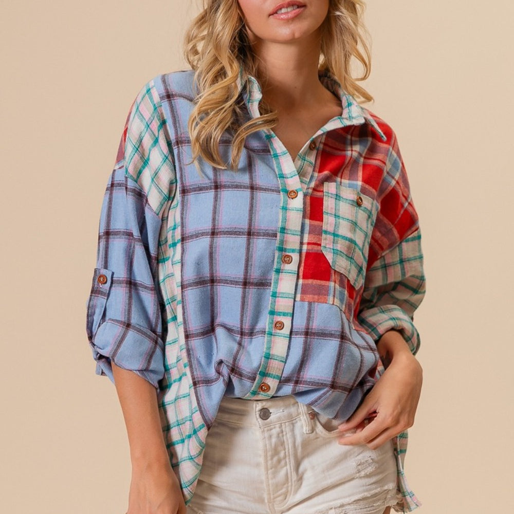 
                      
                        Color Block Plaid Button Down Shirt
                      
                    