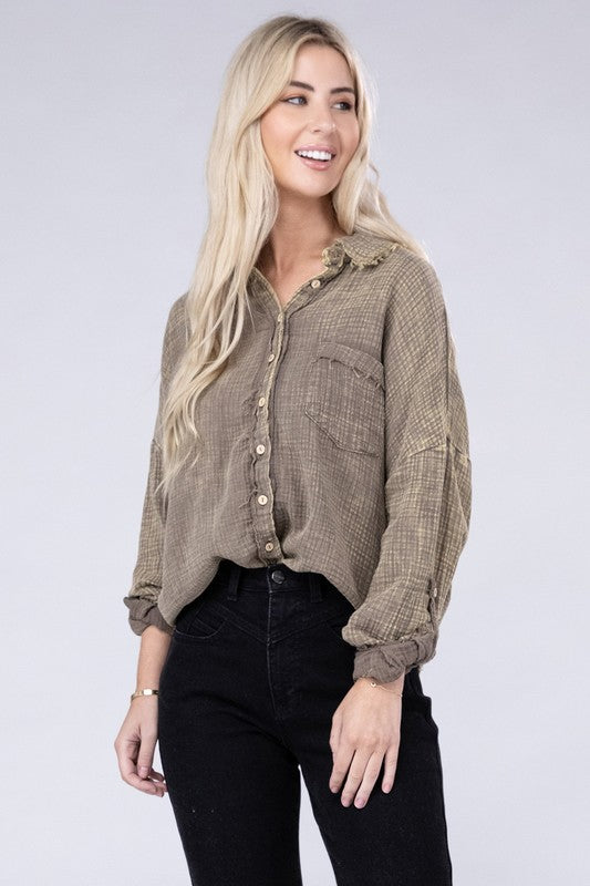 
                      
                        Washed Double Gauze Button Down Shirt
                      
                    