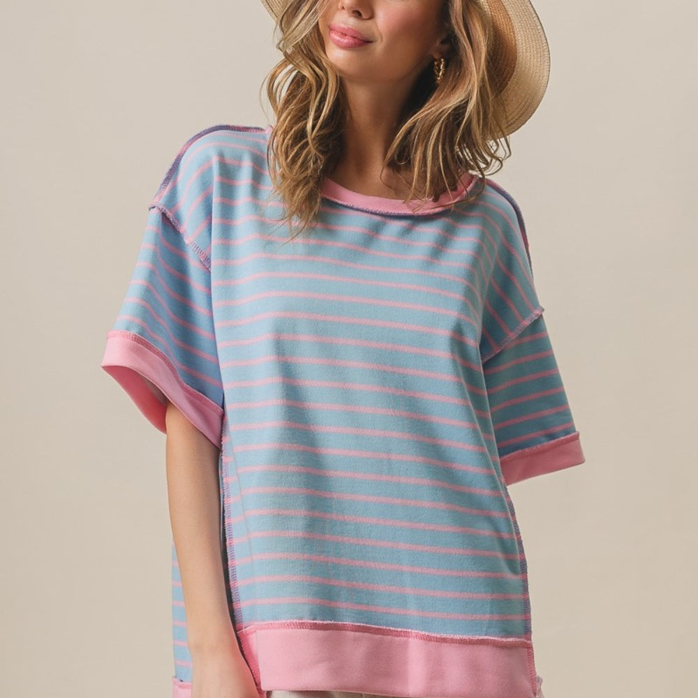 
                      
                        Exposed Seam Stripe Contrast T-Shirt
                      
                    