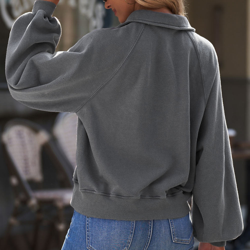 
                      
                        Quarter-Snap Collared Lantern Sleeve Sweatshirt
                      
                    