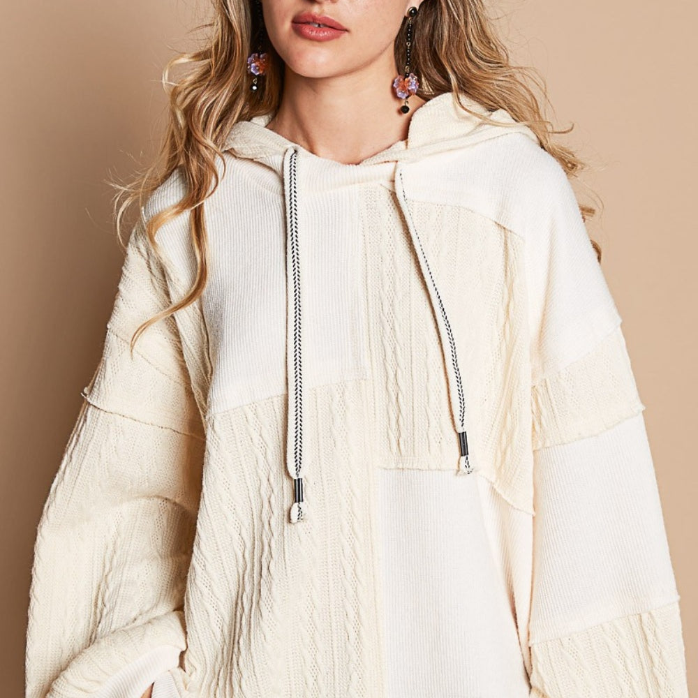 
                      
                        Exposed Seam Hooded Knit Top
                      
                    