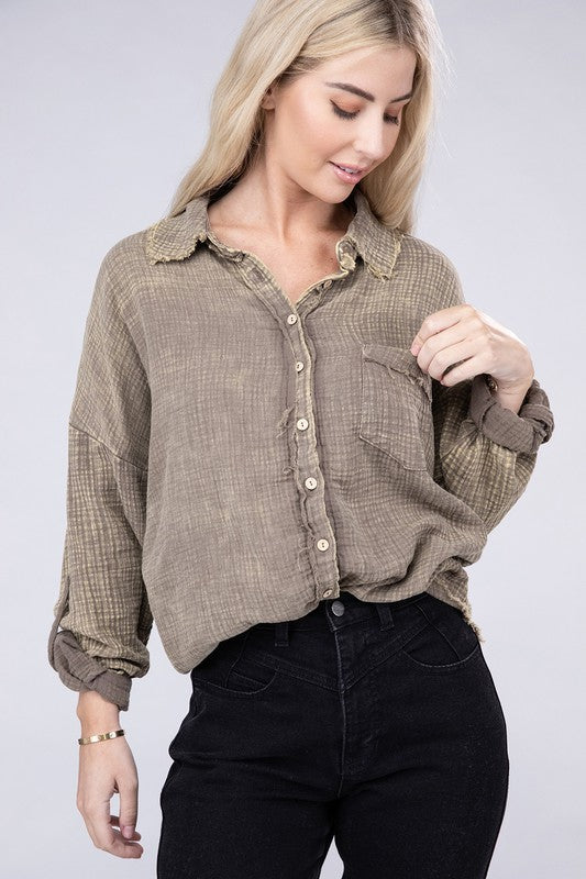 
                      
                        Washed Double Gauze Button Down Shirt
                      
                    