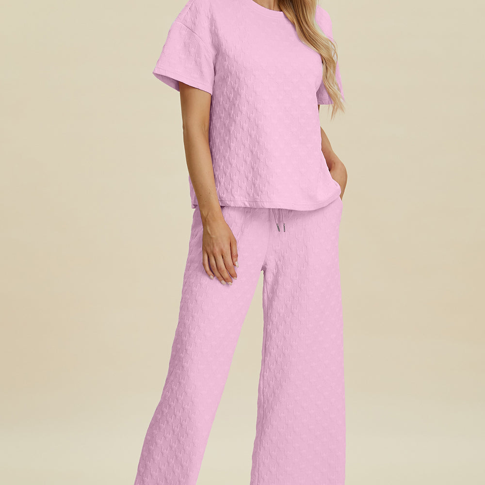 
                      
                        Texture Round Neck Short Sleeve Top and Pants Set
                      
                    