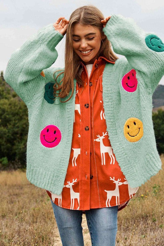 
                      
                        The Fuzzy Smile Long Bell Sleeve Knit Cardigan
                      
                    