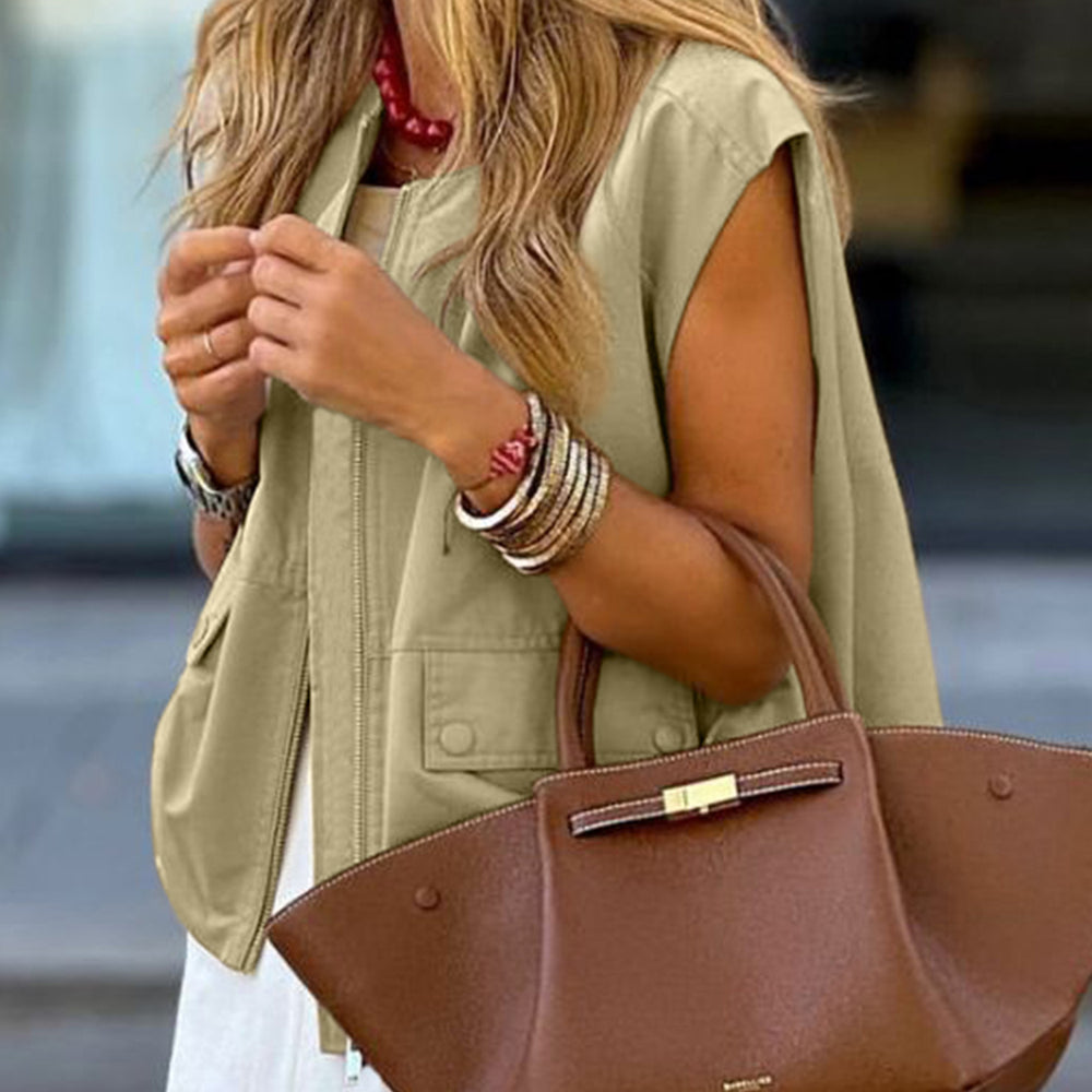 Ruched Hem Zip Up Vest