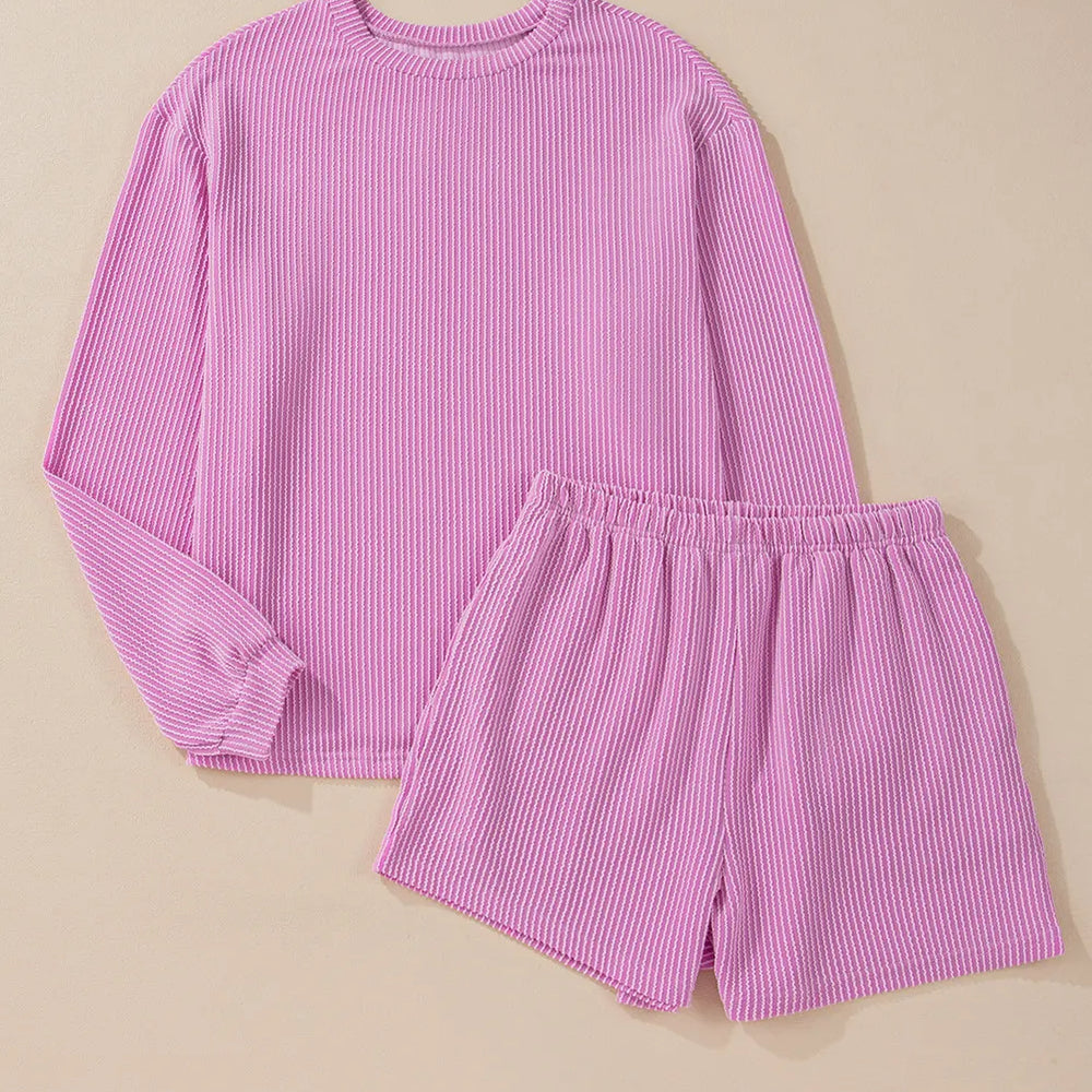 
                      
                        Round Neck Long Sleeve Top and Shorts Set
                      
                    