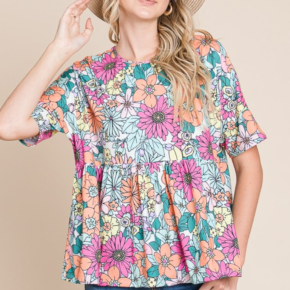 
                      
                        Floral Round Neck Short Sleeve Blouse
                      
                    