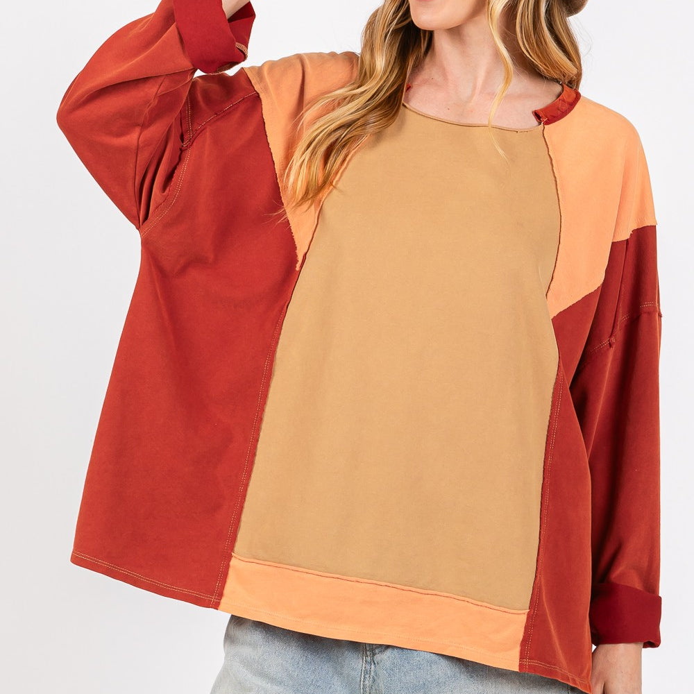 Mineral Wash Color Block Top