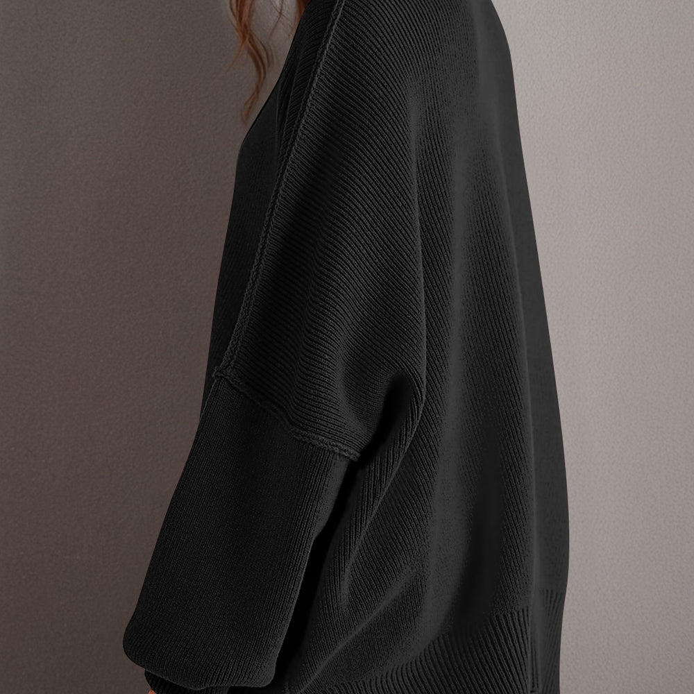 Side Slit Round Neck Long Sleeve Sweater