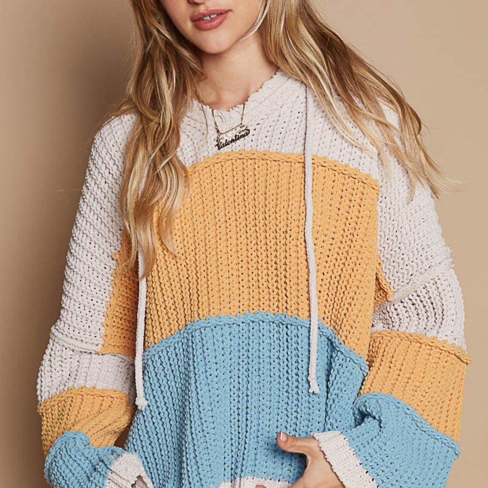 Color Block Long Sleeve Hooded Sweater