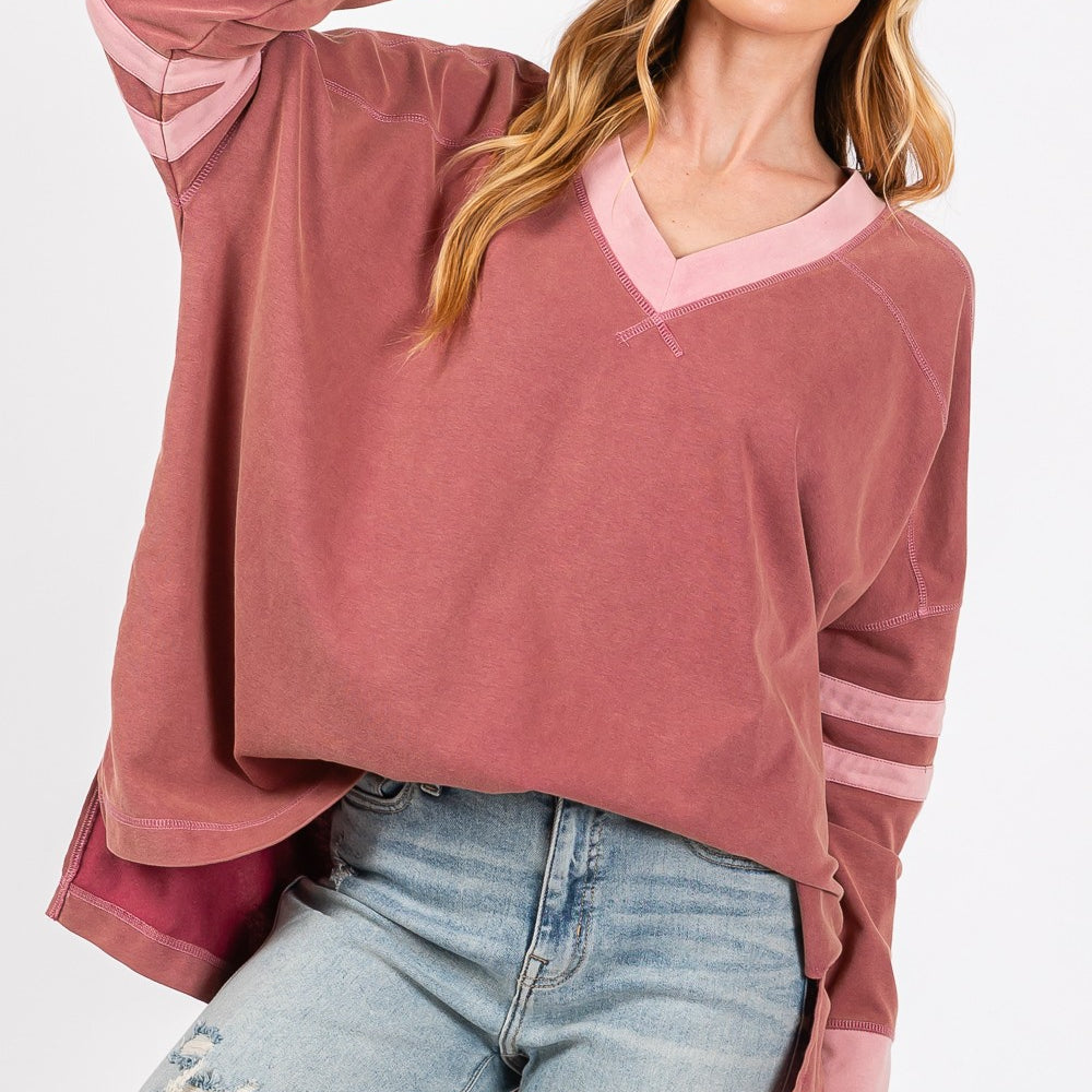 Mineral Wash Side Slit Contrast T-Shirt