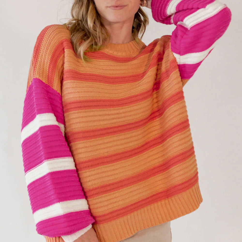 Striped Round Neck Long Sleeve Sweater