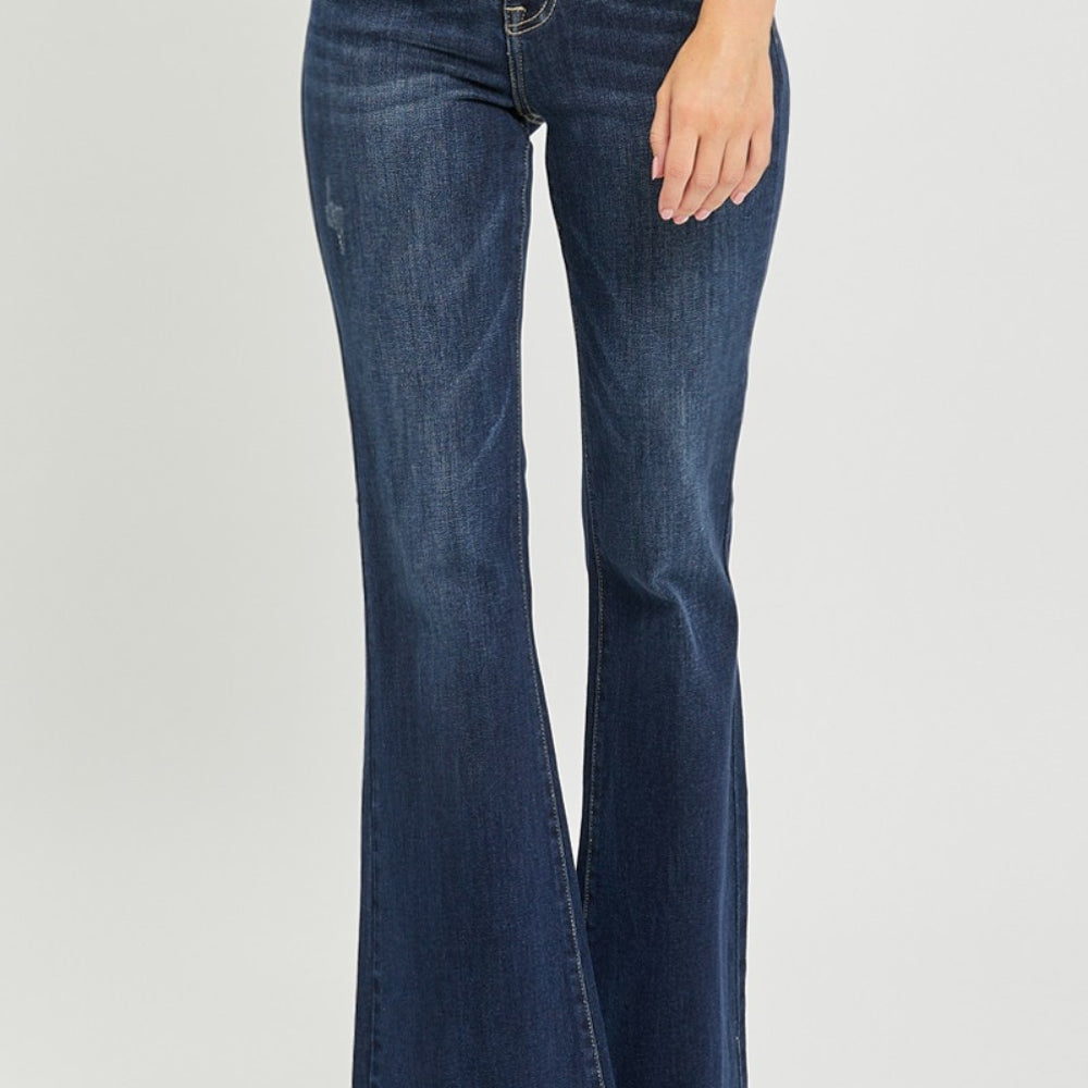 
                      
                        RISEN High Waist Raw Hem Flare Jeans
                      
                    