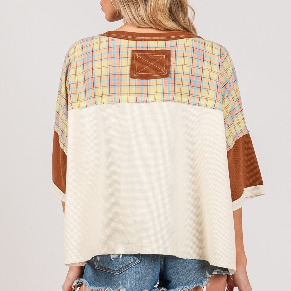 
                      
                        Round Neck Plaid Star Patch T-Shirt
                      
                    