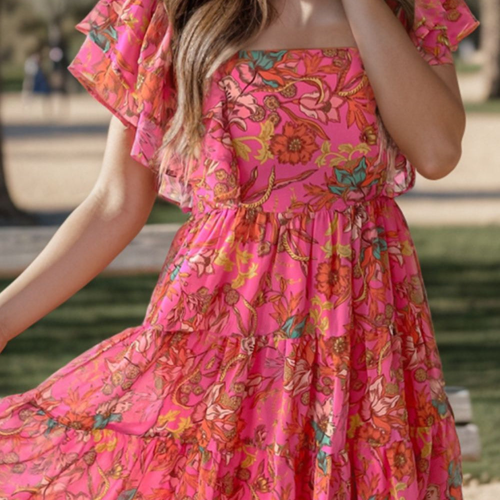 
                      
                        Ruffled Printed Square Neck Dress
                      
                    