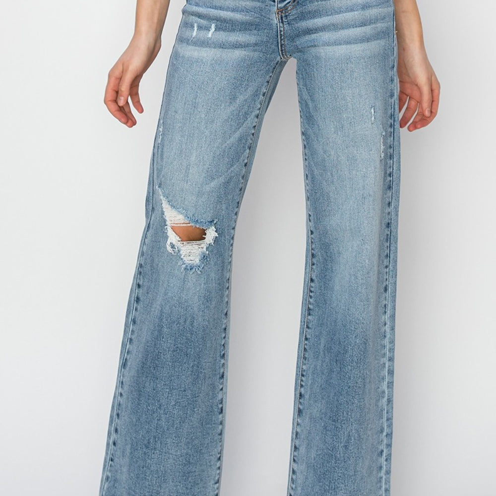 
                      
                        RISEN Mid Rise Button Fly Wide Leg Jeans
                      
                    