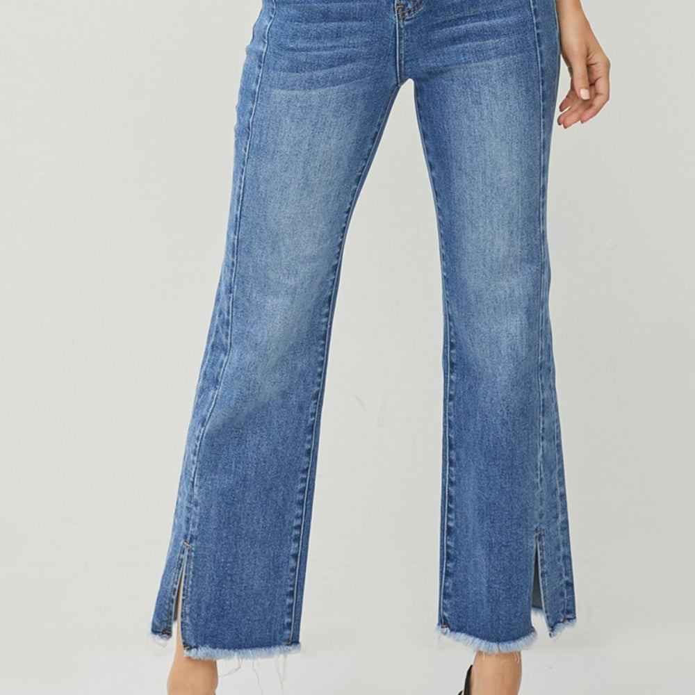 RISEN High Waist Raw Hem Slit Straight Jeans