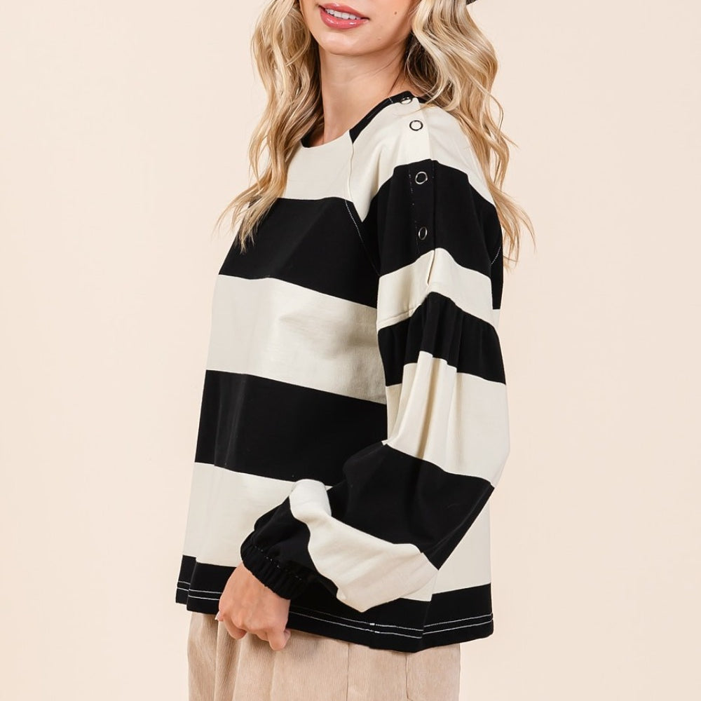 
                      
                        Striped Snap Shoulder Long Sleeve T-Shirt
                      
                    