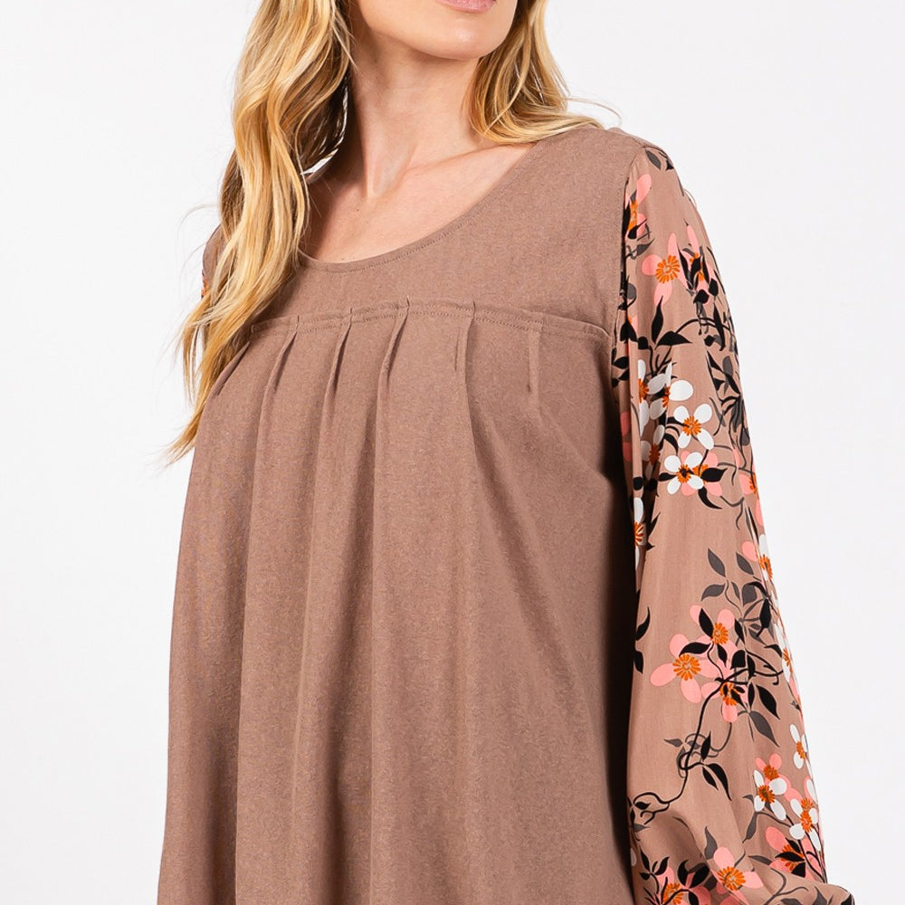 
                      
                        Floral Long Sleeve Front Pleated Detail Blouse
                      
                    