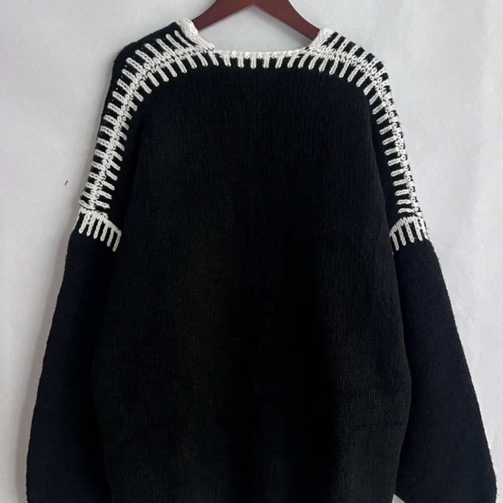 
                      
                        Contrast Open Front Dropped Shoulder Cardigan
                      
                    