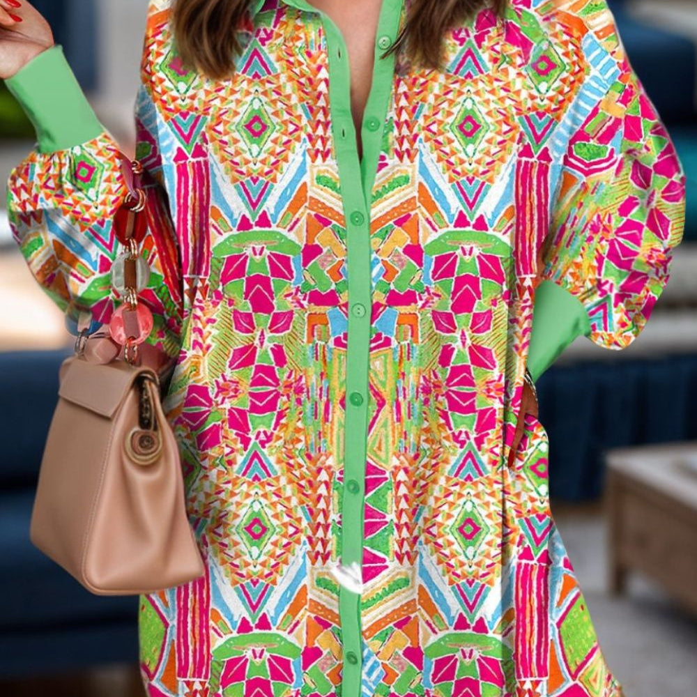 
                      
                        Printed Button Up Long Sleeve Shirt Dress
                      
                    