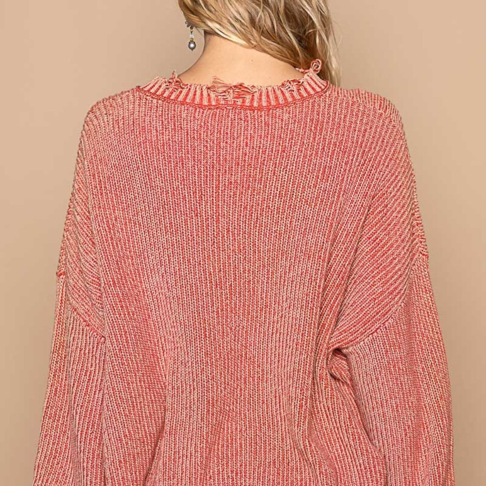 Distressed Washed Drop Shoulder Sweater