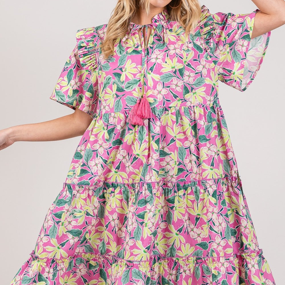 Floral Ruffle Short Sleeve Dress