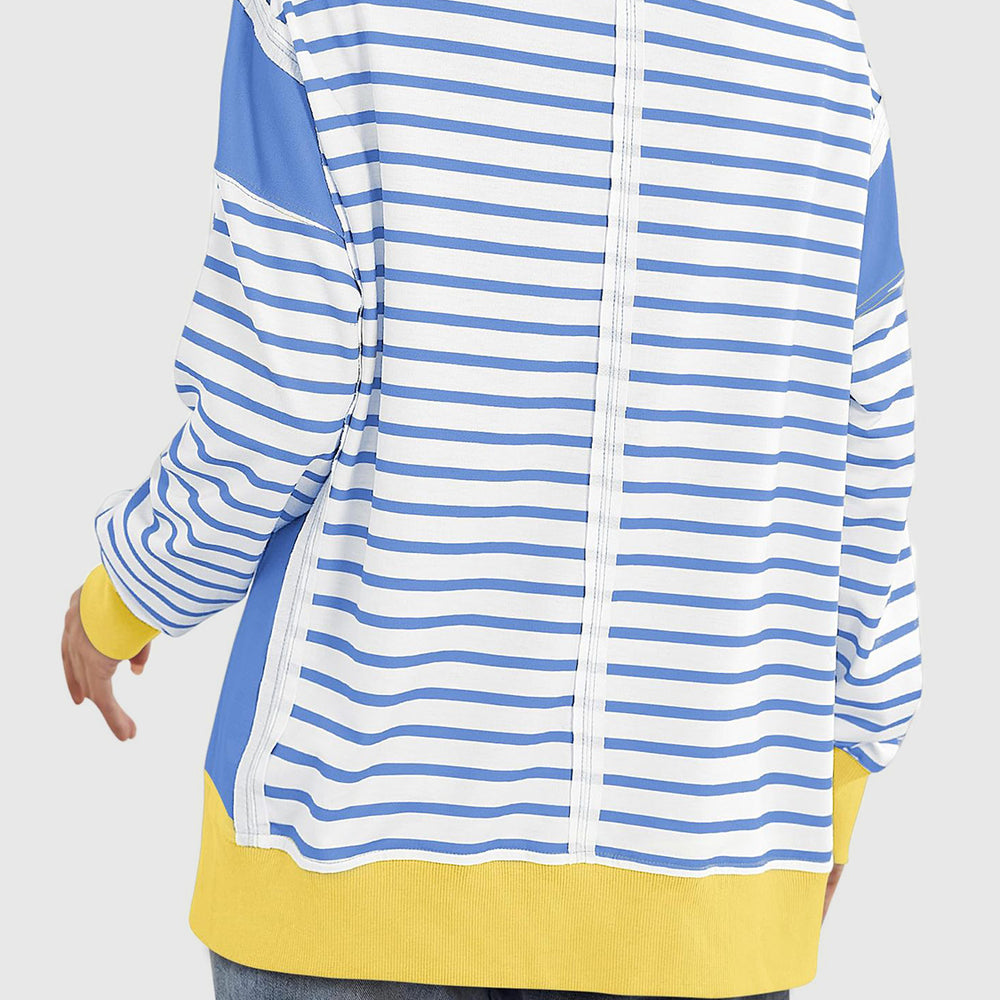 
                      
                        Slit Exposed Seam Striped Long Sleeve Sweatshirt
                      
                    