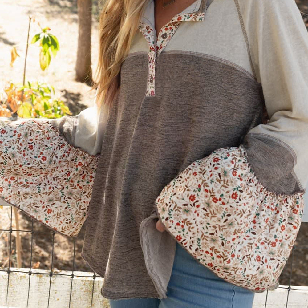 
                      
                        Floral Half Button Long Sleeve T-Shirt
                      
                    