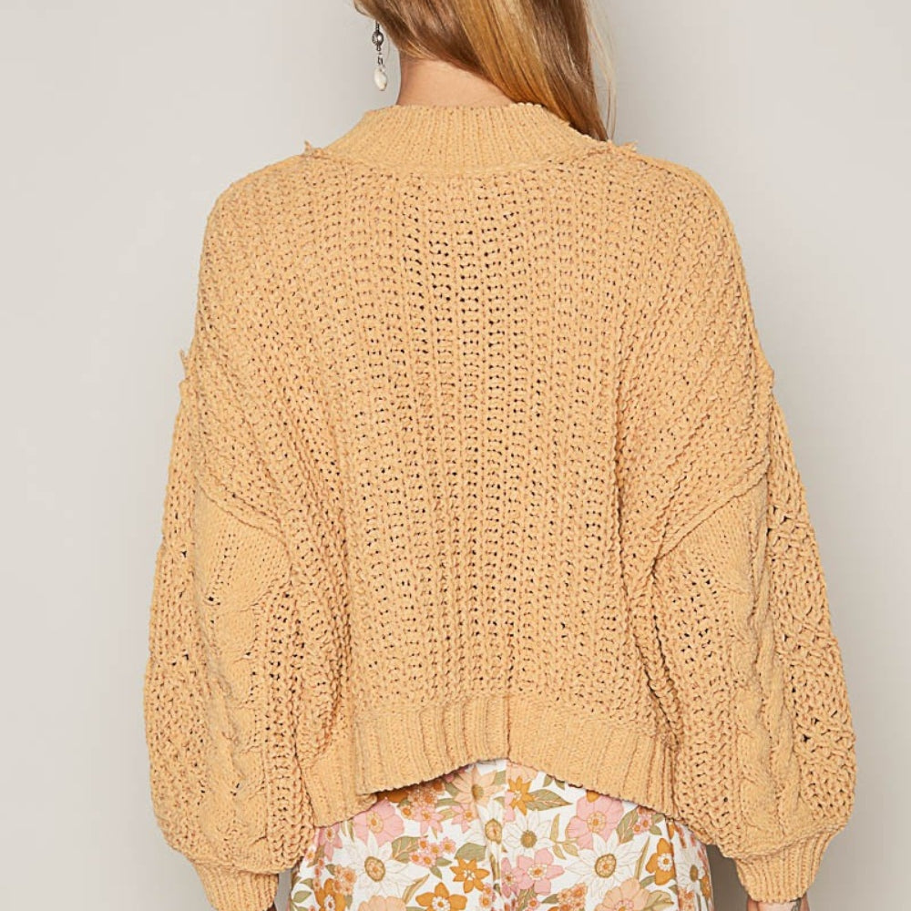 Mock Neck Cable Knit Sweater