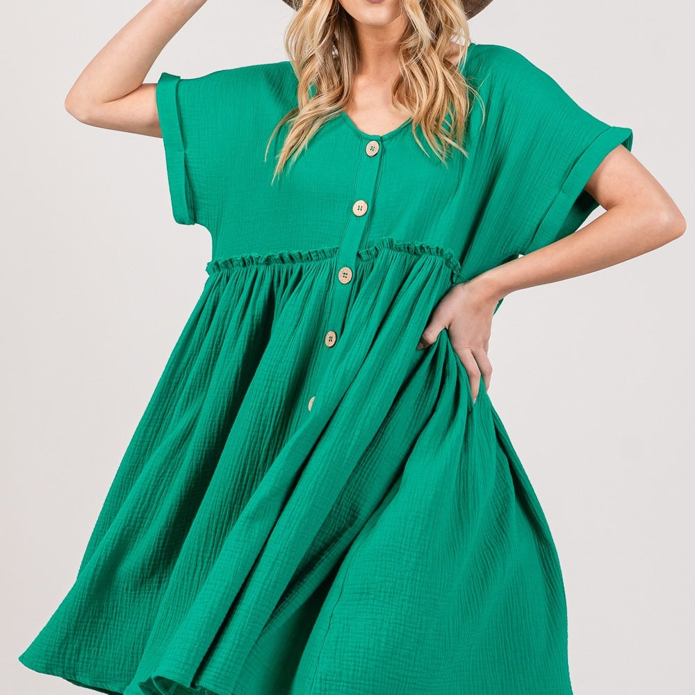 
                      
                        Button Up Short Sleeve Dress
                      
                    