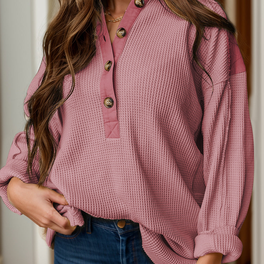 
                      
                        Half Button Long Sleeve Top
                      
                    