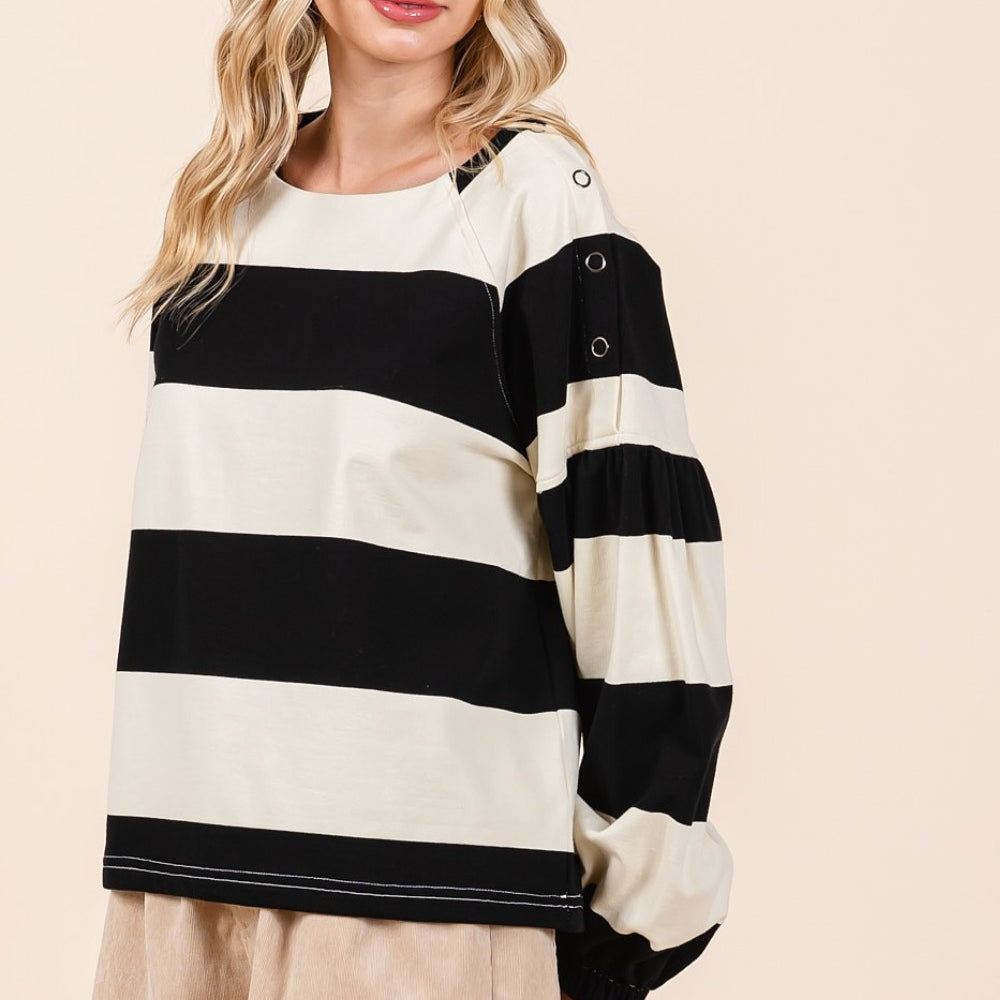 
                      
                        Striped Snap Shoulder Long Sleeve T-Shirt
                      
                    