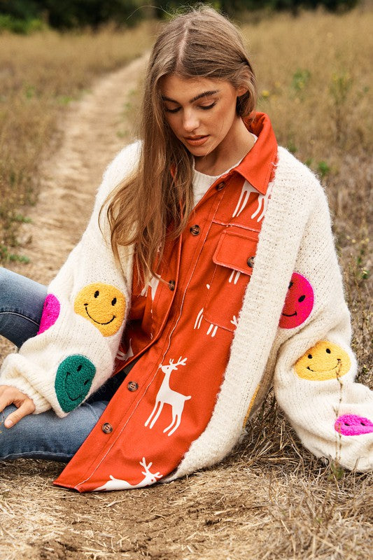 
                      
                        The Fuzzy Smile Long Bell Sleeve Knit Cardigan
                      
                    