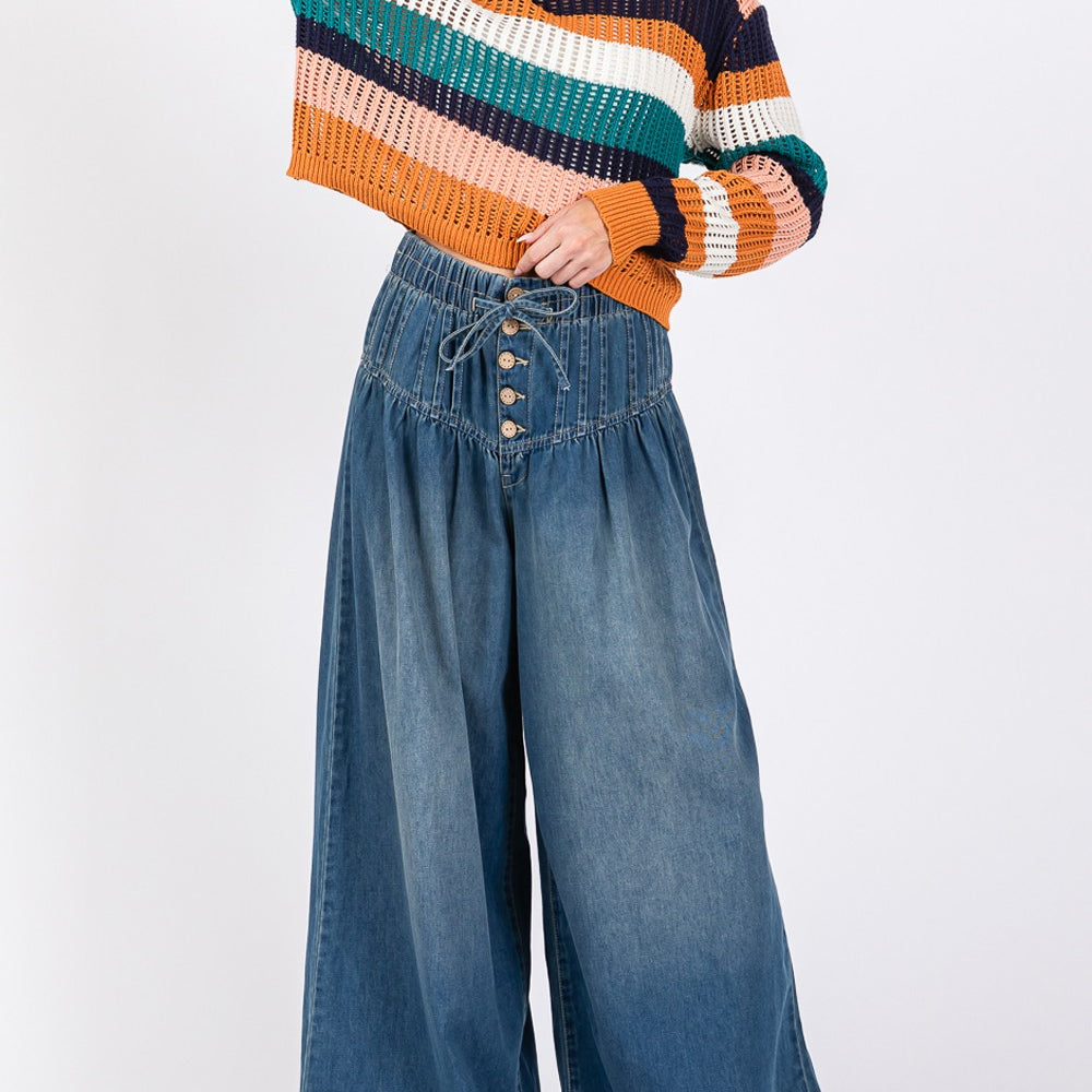 
                      
                        Smocked Waist Band Wide Leg Jeans
                      
                    