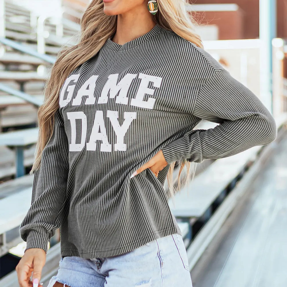 
                      
                        GAME DAY Striped Round Neck Long Sleeve Top
                      
                    