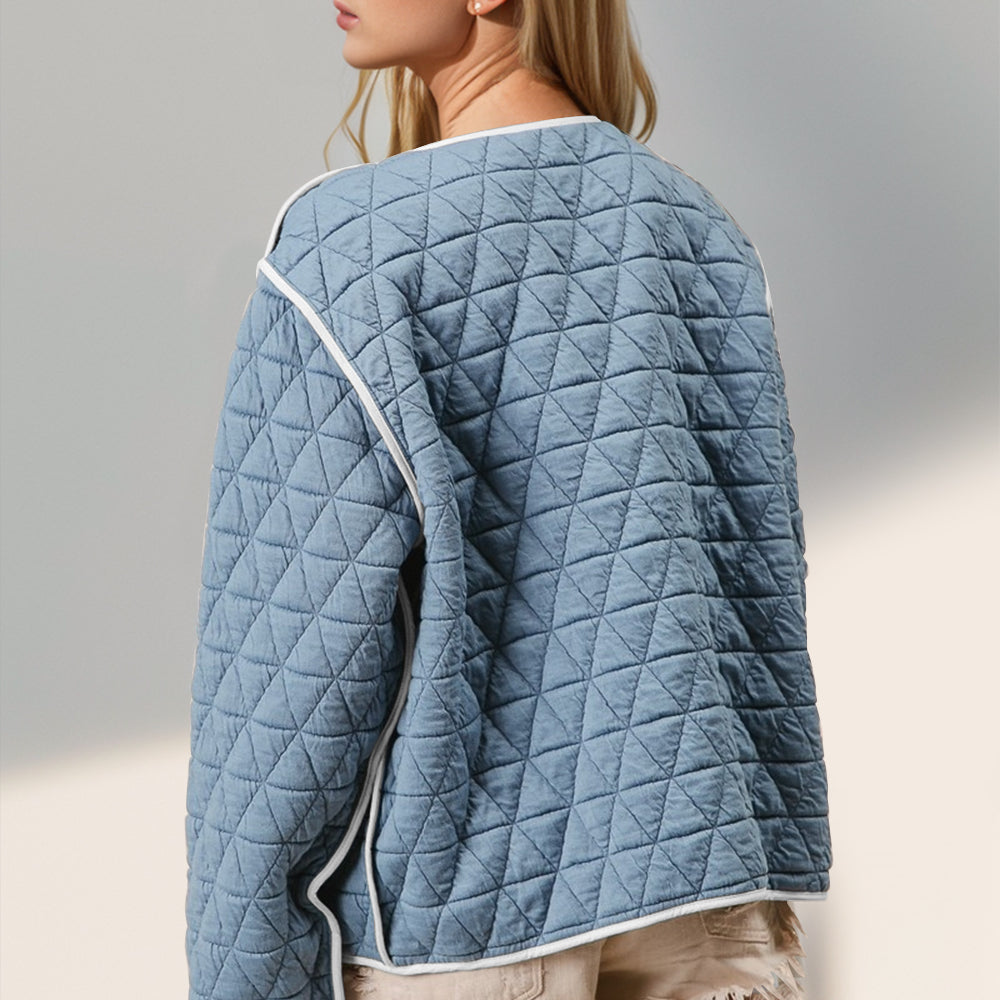 
                      
                        Contrast Trim Tie Front Quilted Jacket with Pockets
                      
                    