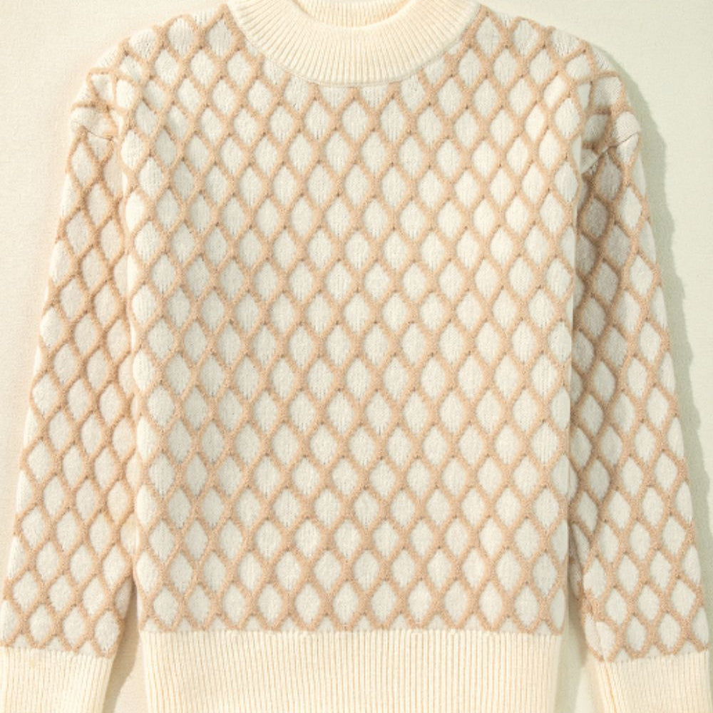 
                      
                        Diamond Pattern Mock Neck Long Sleeve Sweater
                      
                    