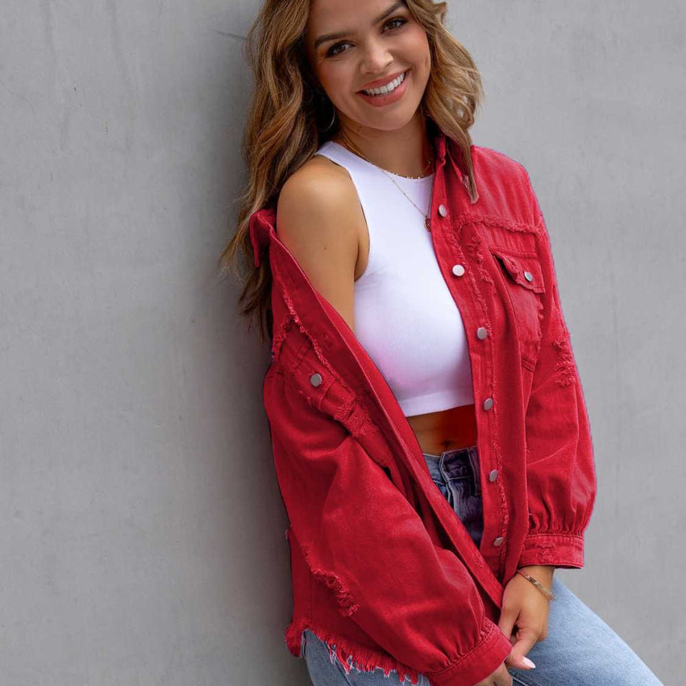 
                      
                        Distressed Drop Shoulder Denim Jacket
                      
                    