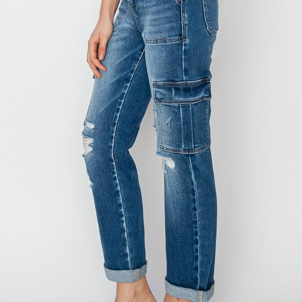 
                      
                        RISEN Full Size High Rise Cargo Ankle Roll Up Straight Jeans
                      
                    