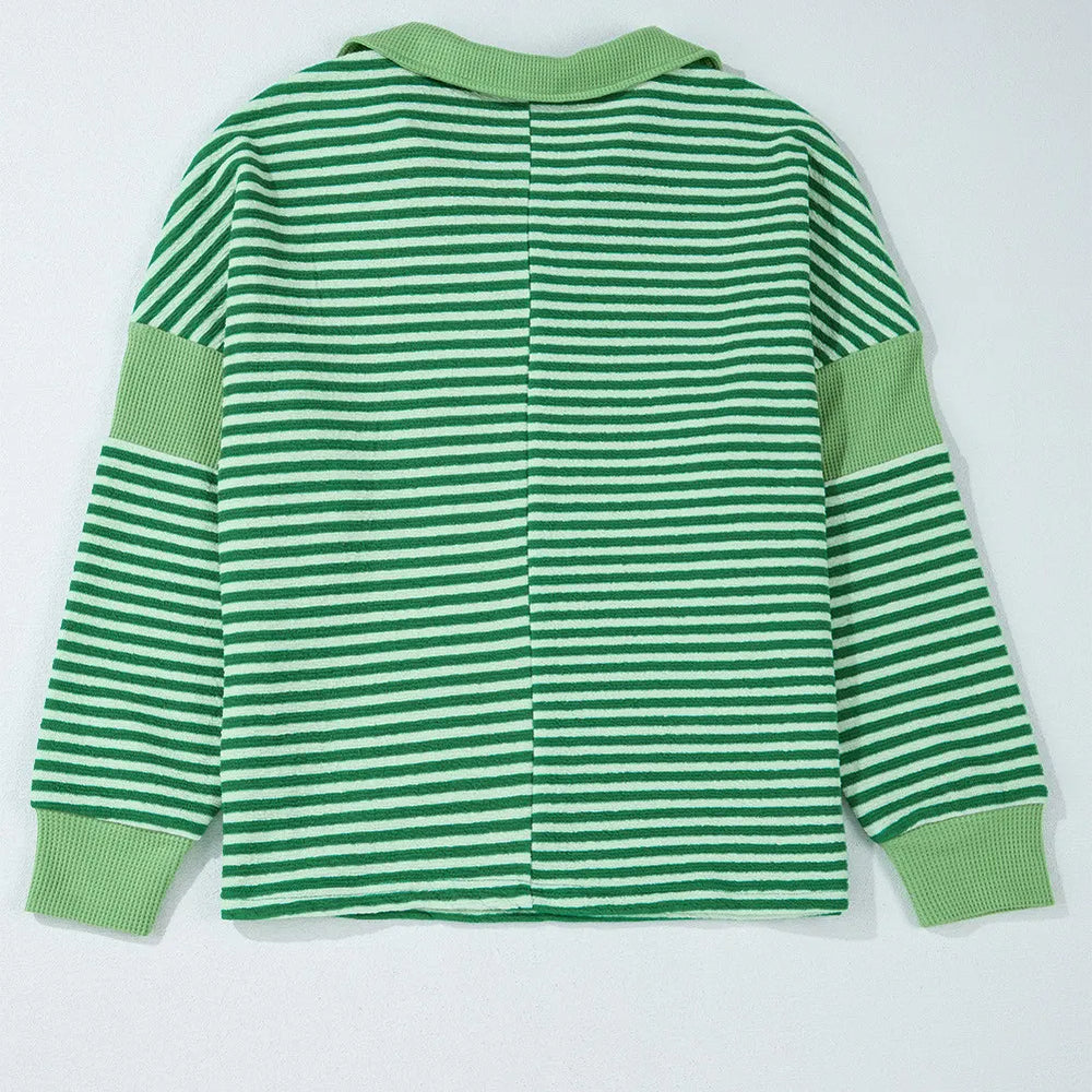 
                      
                        Striped Johnny Collar Long Sleeve Top
                      
                    