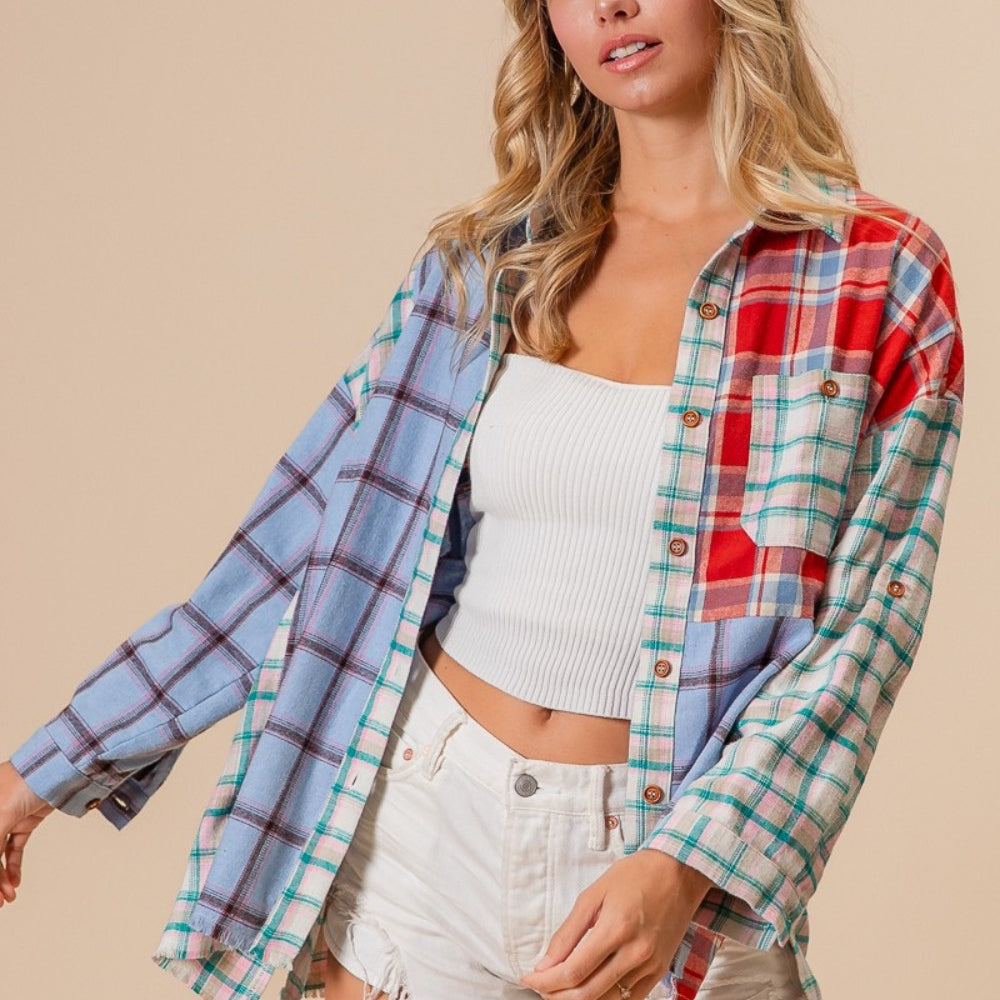 
                      
                        Color Block Plaid Button Down Shirt
                      
                    