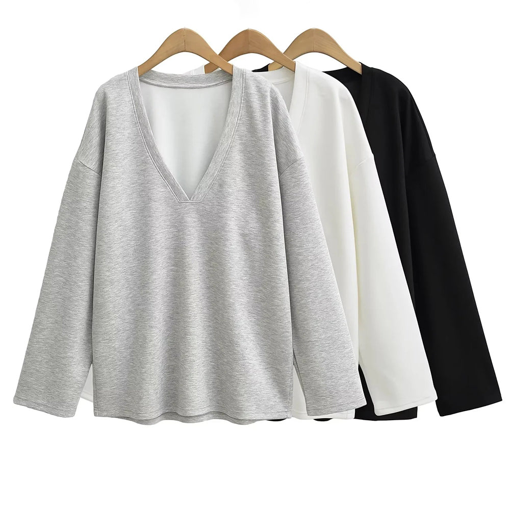 
                      
                        Basic Bae V-Neck Dropped Shoulder Long Sleeve Sweatshirt with Bra
                      
                    