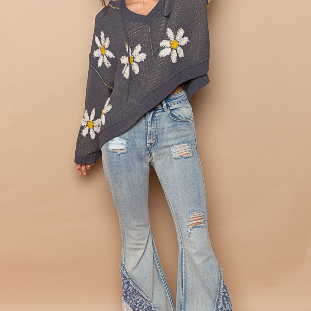 
                      
                        Floral Pattern Hooded High-Low Sweater
                      
                    